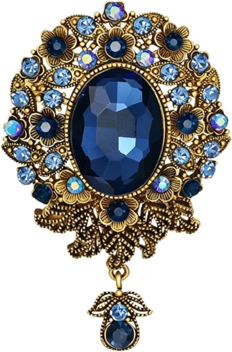 Broche met Blauwe Kristallen, Retro Speld van Legering voor Dames, Elegante Broche in Barok-stijl voor Blazers, Avondjurken en Bruiloften (Blauw)