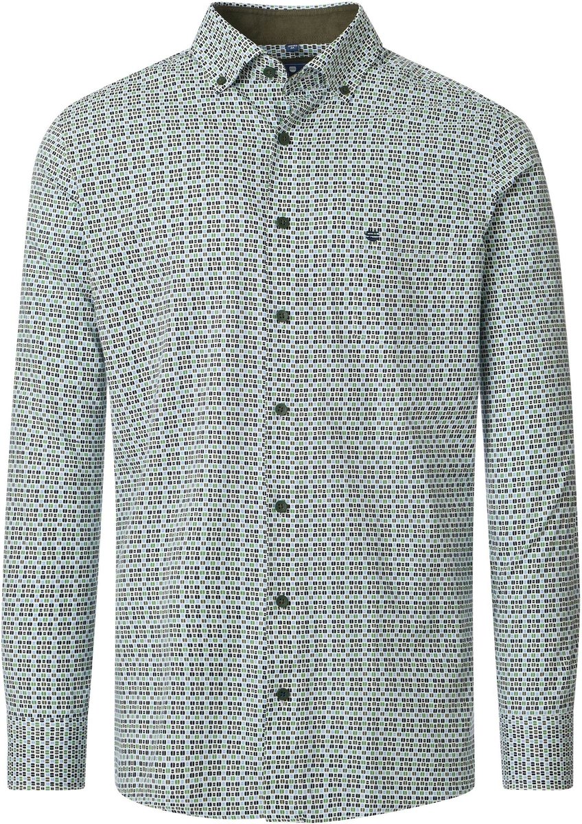Redmond modern fit overhemd - popeline - wit - donkerblauw - groen - lichtblauw dessin