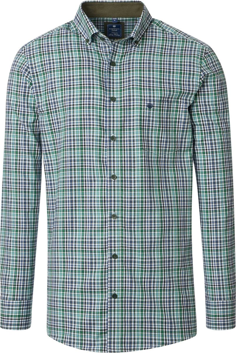 Redmond modern fit overhemd - twill - groen - blauw - wit geruit