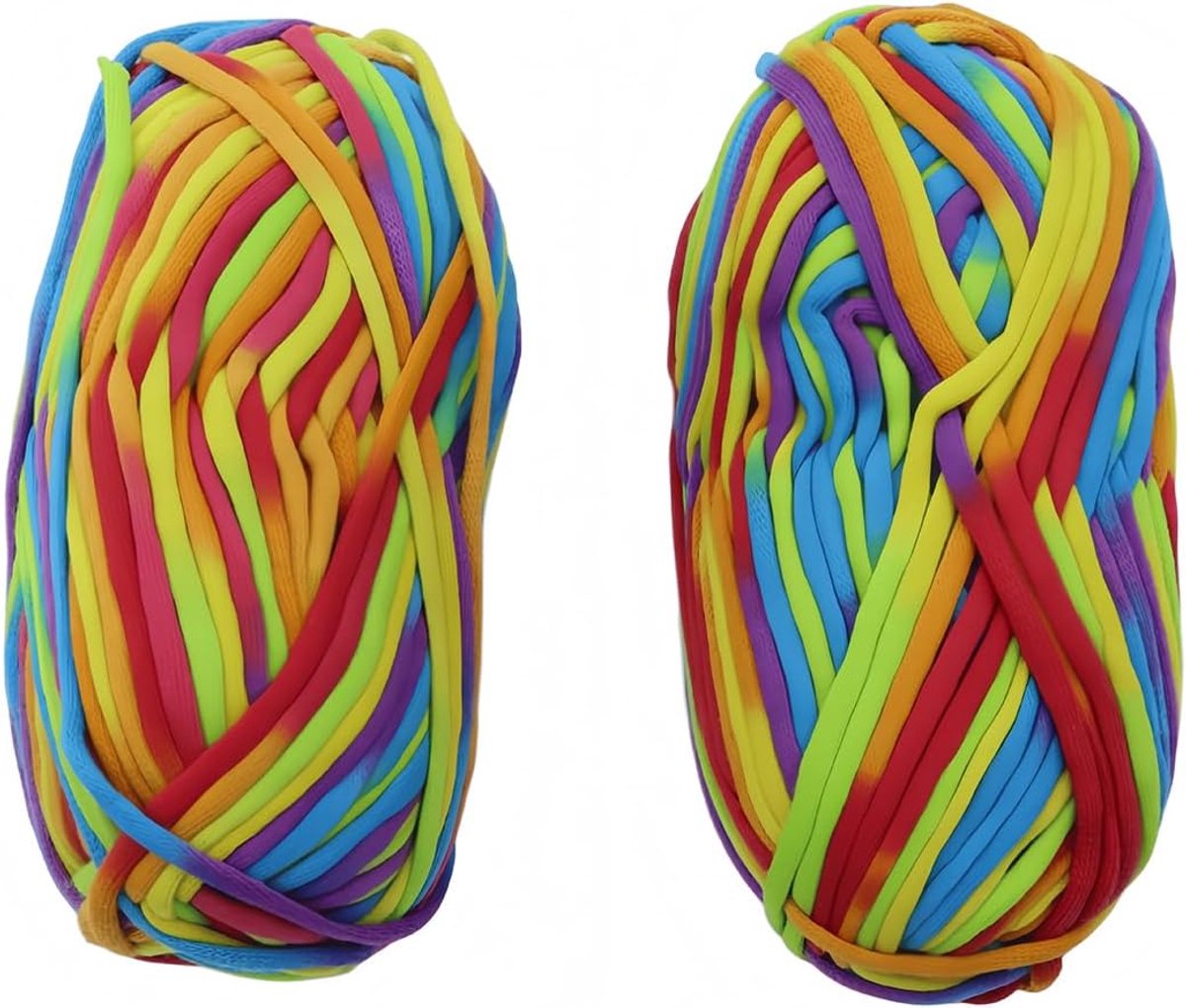 2PCS dikke katoenen garen voor haak en breien, Rainbow Gradient, Beginners haak accessoires voor sjaal, Pot houder of DIY handgemaakte