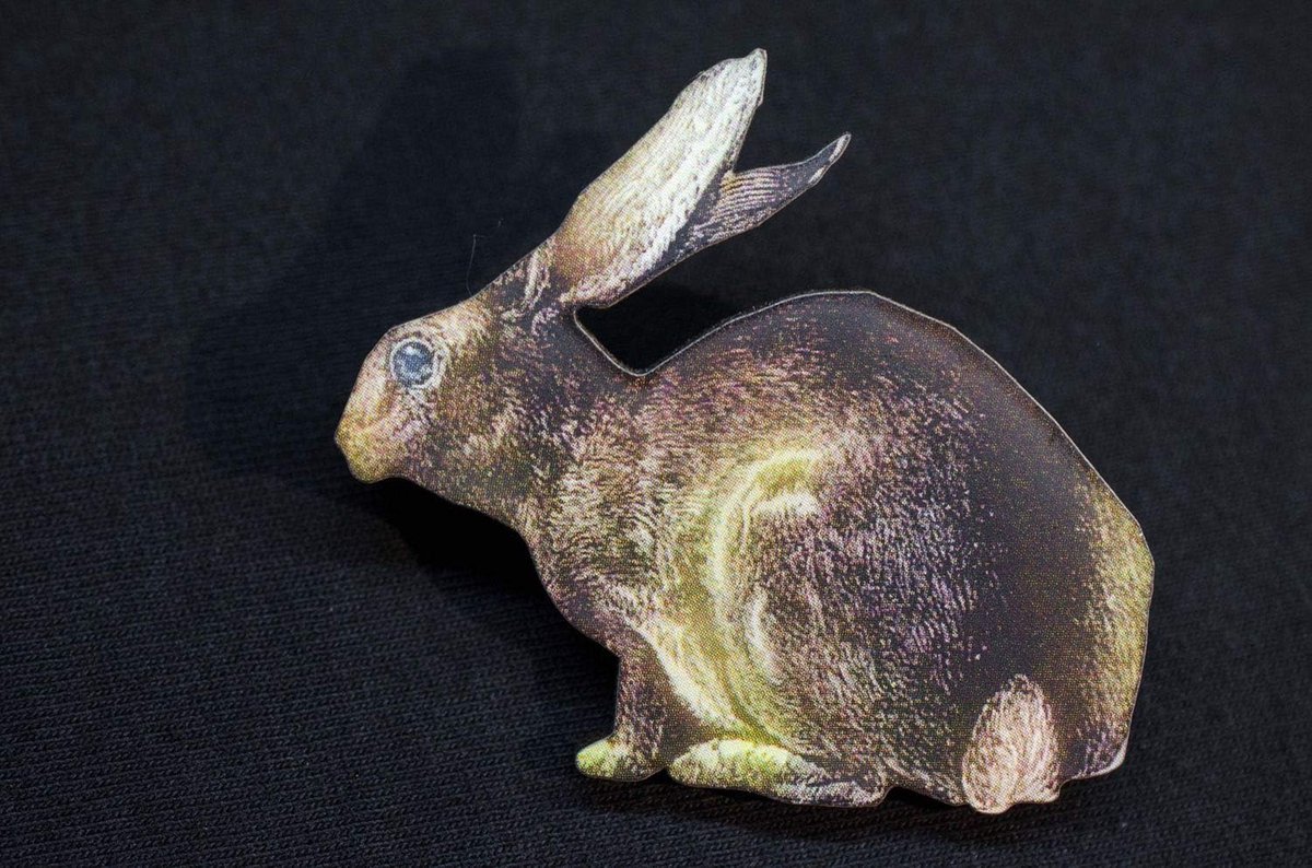 Konijn Haas Gedrukt Hout Laser gesneden Broche Pin Hout Bos Dier Wildlife Jacht