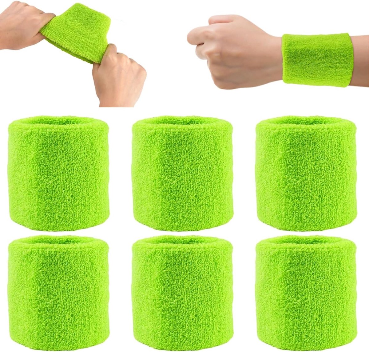 3 Paar 8cm Absorberende Katoenen Sport Zweetbanden Pols In Groen