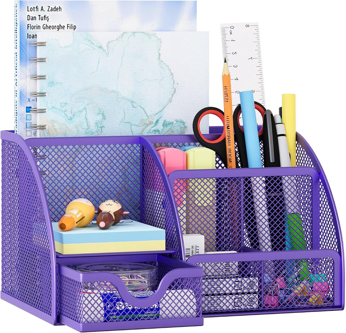 Bureau Tidy Briefpapier Organizer Pen Houder met Lade, Paars