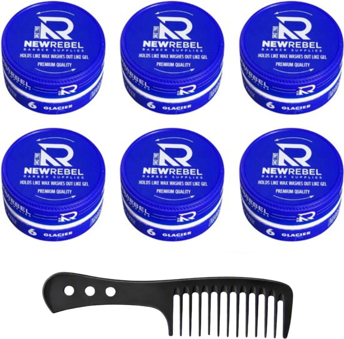 NEW REBEL Glacier Wave Wax – 6 Stuks + 1 Stylingkam – 900 ml - Haar Wax Mannen