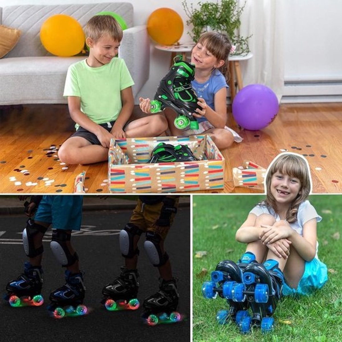 4 maten verstelbare oplichtende wielen rolschaatsen voor kinderen - volledige bescherming - blauw - binnen en buiten - jongens en meisjes - 1 Y-3 jaar