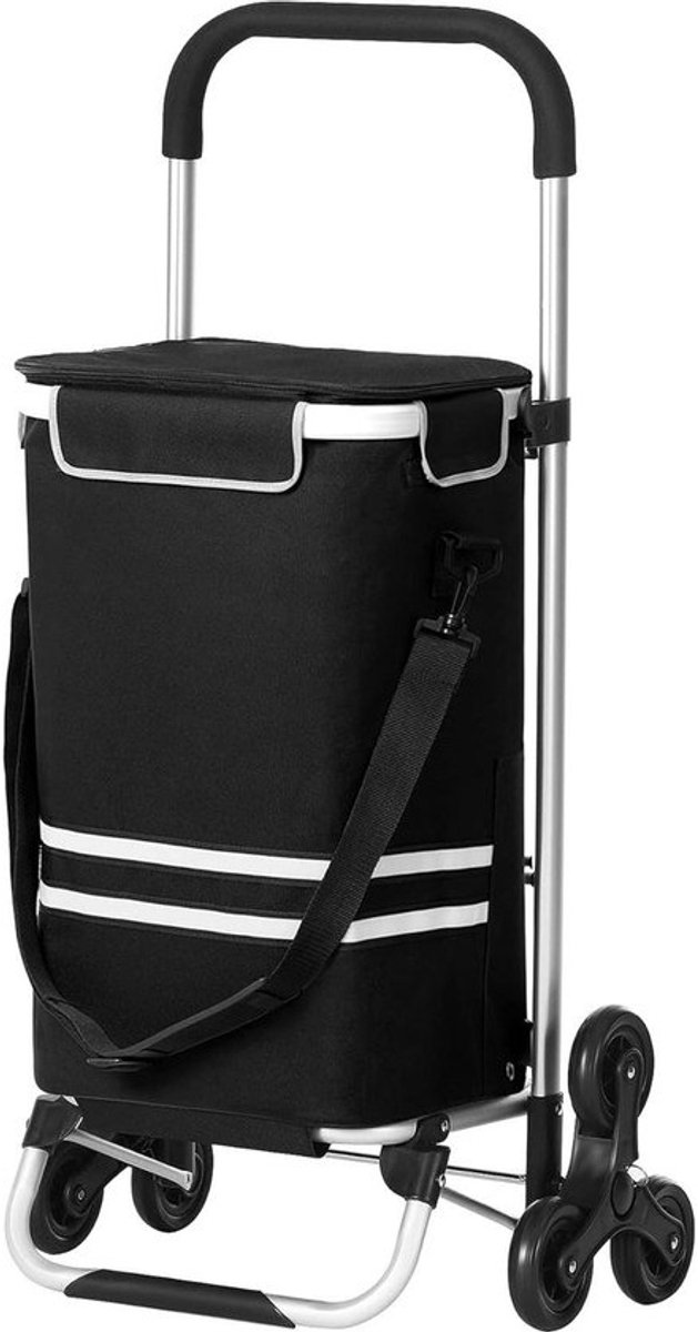 Opvouwbare Boodschappentrolley Winkelwagen met Trapklimmer en Koelvak - Grote Capaciteit 35 l - Zwart
