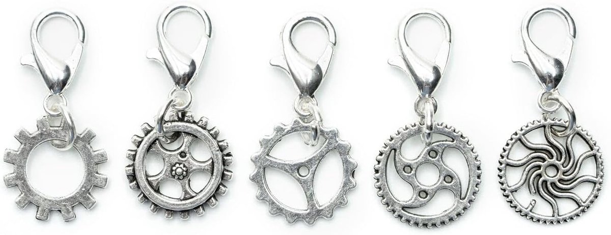 3 x set tandwielen bedelhangers tandwiel steampunk uurwerk mechaniek - handgemaakte modesieraden I kettinghanger verzilverd - bedelhanger - bedelarmband - hanger voor armband, 10-12mm,
