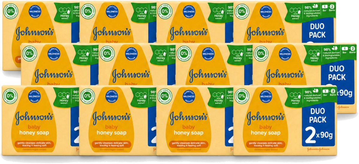 12 x Johnson's - Baby Honey Soap - Zacht - Reinigt Gevoelige Huid - 2 x 90 g - Voordeelverpakking - 12 stuks