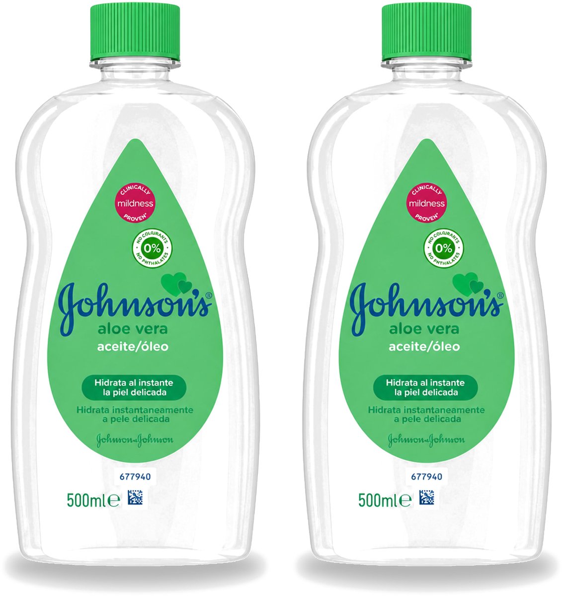 2 x Johnson's - Baby Olie - Aloe Vera - Hydrateerd Gevoelige Huid - 500 ml - Voordeelverpakking - 2 stuks