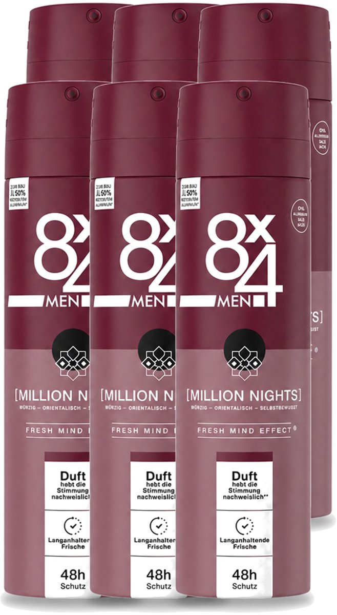 6 x 8 x 4 Deospray Men - No.18 Millions Nights - Deodorant - Voor Heren - 150 ml - Voordeelverpakking - 6 stuks