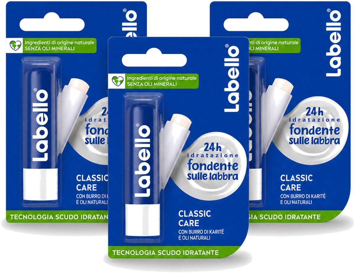 3 x Labello - Classic Care - Lippenbalsem - Voedend & Beschermend - 5.5 ml - Voordeelverpakking - 3 stuks