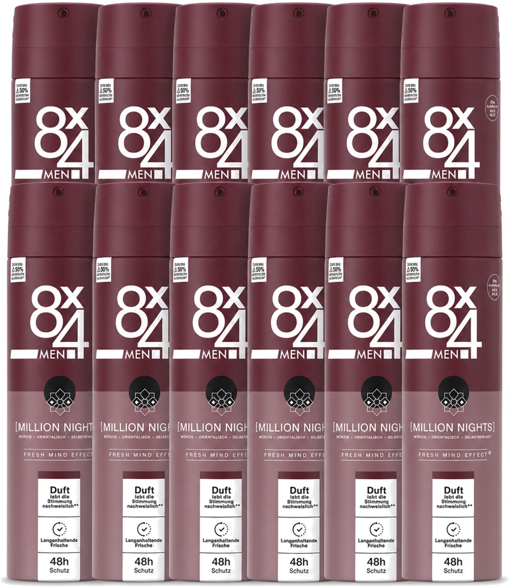 12 x 8 x 4 Deospray Men - No.18 Millions Nights - Deodorant - Voor Heren - 150 ml - Voordeelverpakking - 12 stuks