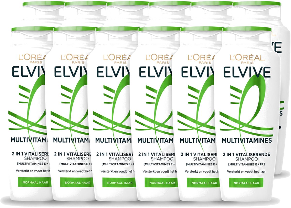 12 x L’Oréal Paris Elvive – Shampoo – Multivitamines 2-in-1 – 250 ml - Voordeelverpakking - 12 stuks