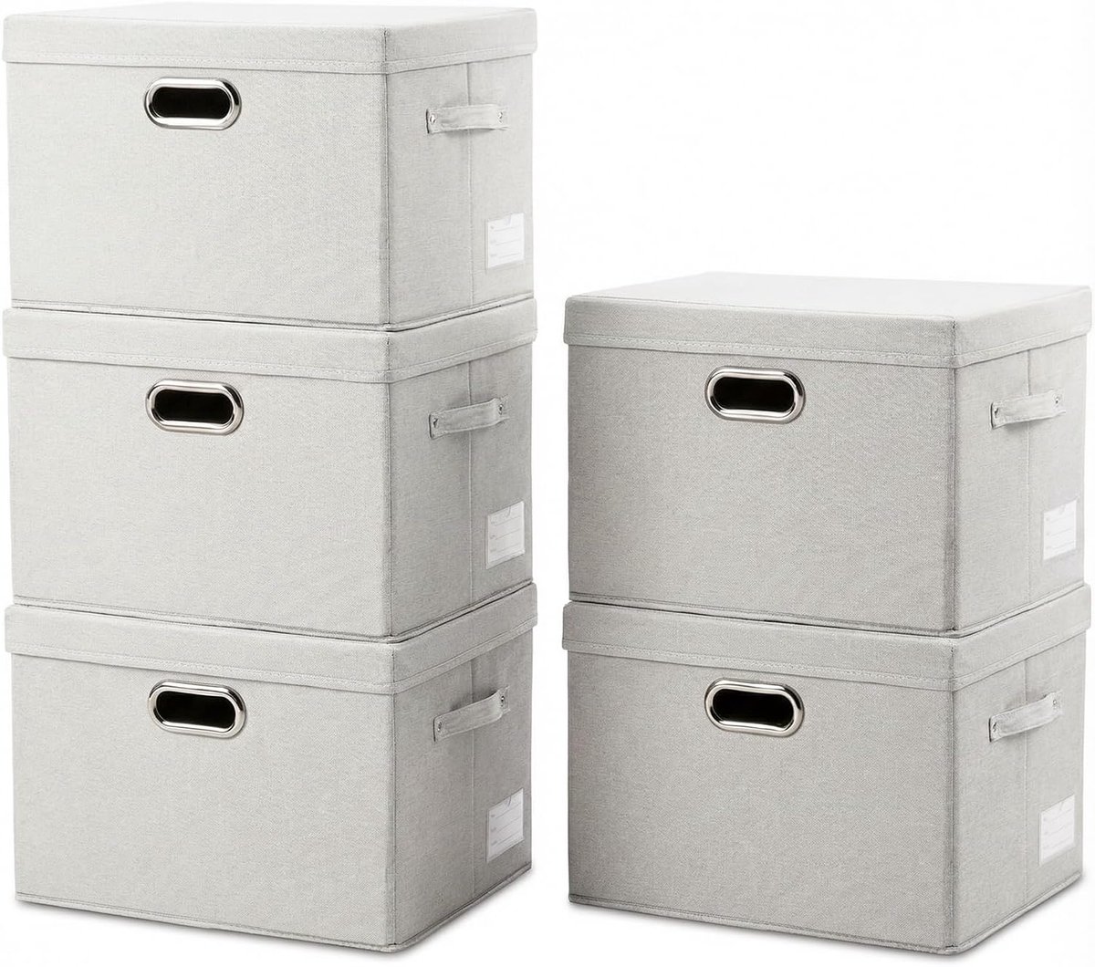 Grote opbergdozen met deksel,opbergdoos opvouwbare decoratieve,linnen stof organizer containers mand kubus met handgrepen,beige [5 stuks]43x30x30cm