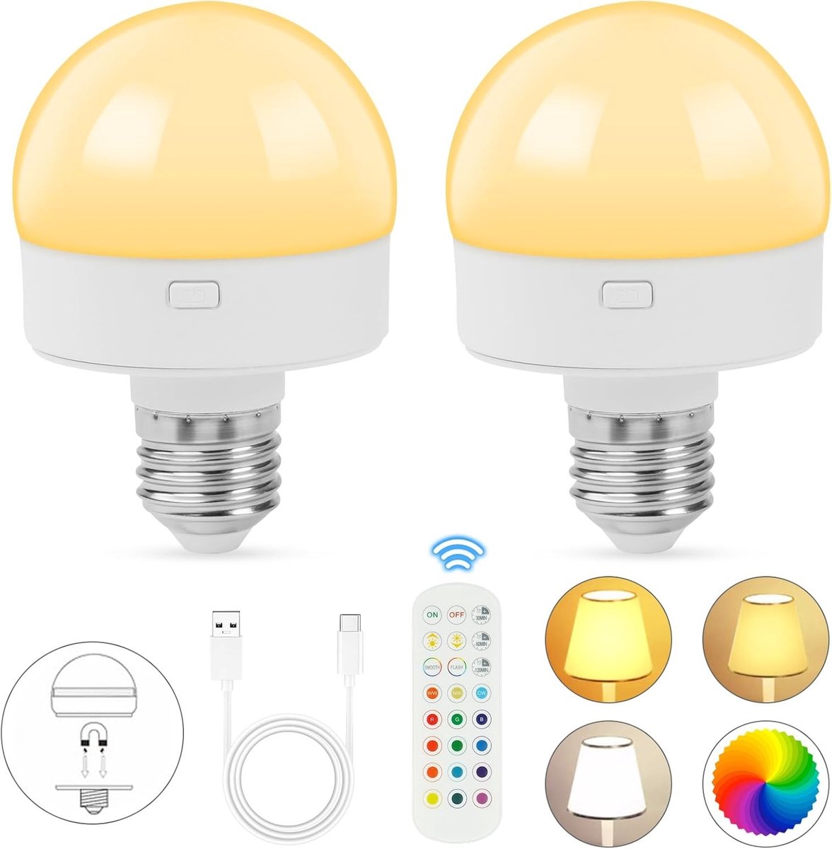 Kleurveranderende E26 LED Lampen met Afstandsbediening - 2 Stuks RGB Lampen voor Feestjes en Sfeervolle Verlichting in Huis
