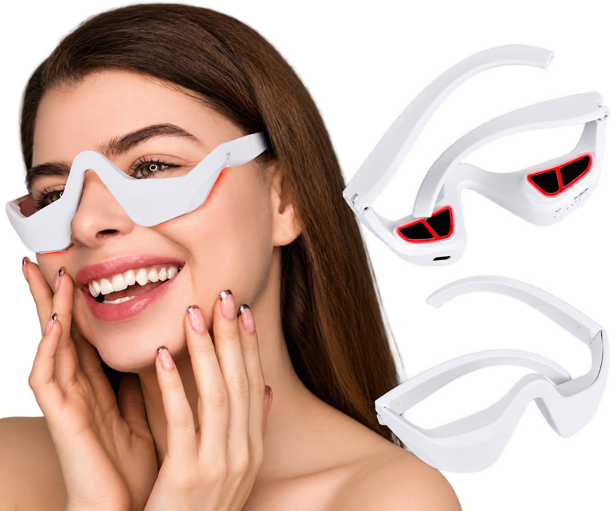 Veya Oogmassage apparaat - Rood licht therapie - Oogmassage - Handsfree - 3 intensiteitsniveaus - 4 standen - 10 min timer
