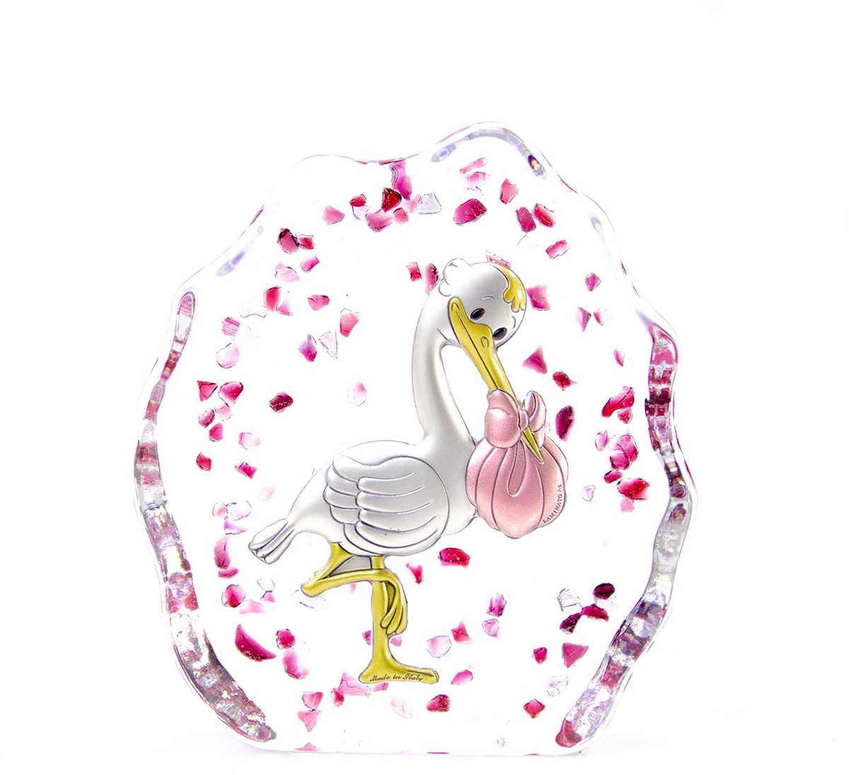 Glazen Geboortebeeld Meisje - Ooievaar Roze – Kraamcadeau - 12cm