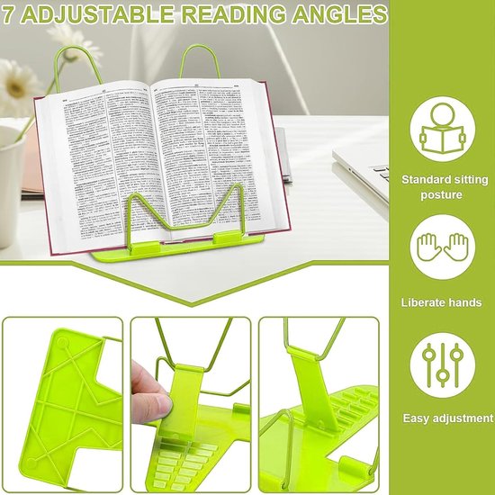 Verstelbare Boekhouder Set van 2 Stuks (Groen en Rood) - Lichtgewicht en Opvouwbaar voor Kookboeken, Notities en Tablets - Ideaal voor Thuis, Kantoor en School — afbeelding 2