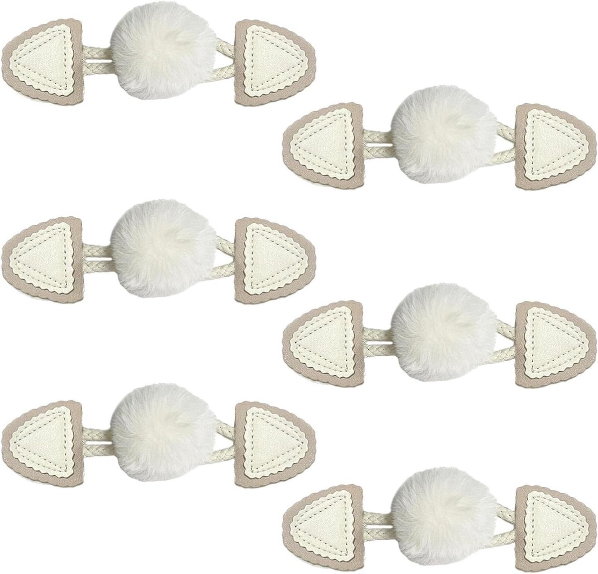 Geweven Jas Knopen, 6 Paar Leren Jas Knopen, 16 cm Wol Ballen Sluitingen voor Jassen, Off-White Leren Knopen voor Truien, Cardigans en Tassen
