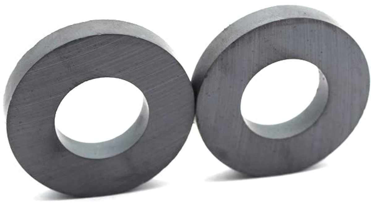 Keramische ringmagneet, Ø 60 mm x 24 mm x 10 mm grote ferrietmagneten. 2 stuks