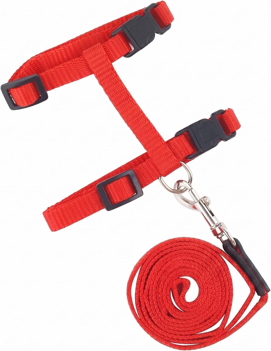 1 stuk verstelbaar nylon harnas, kattenriem, kattenriem, kittenhalsband, kattenharnas met riem, ontsnappingsbestendig, voor kittens, puppy, konijnen, haas (rood)