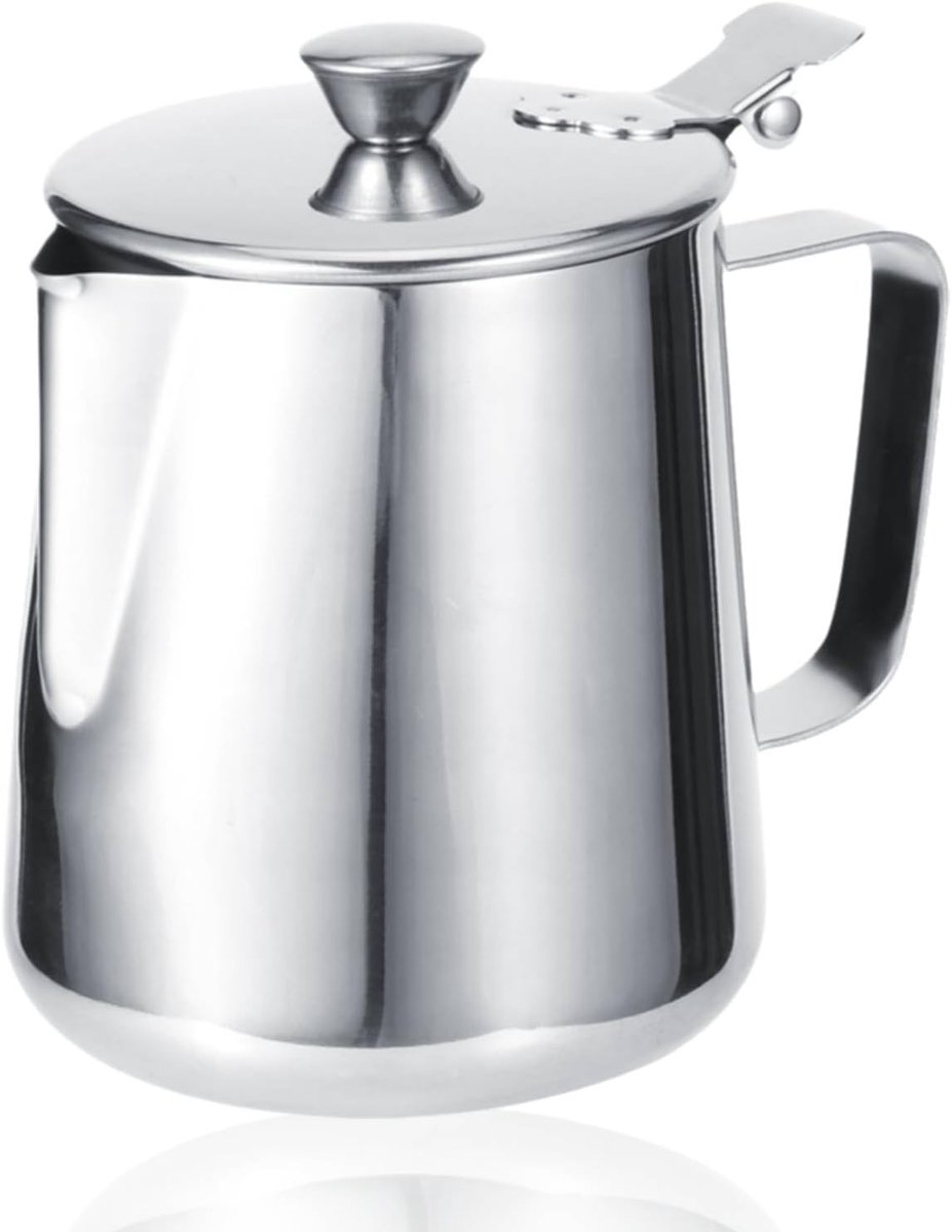 Melkkan met deksel, 600 ml/1000 ml, melkschuimkan, roestvrij staal melkkan, roestvrij staal koffiekop, melkschuimkan met deksel schuimbeker voor melk, thee, koffie, cappuccino