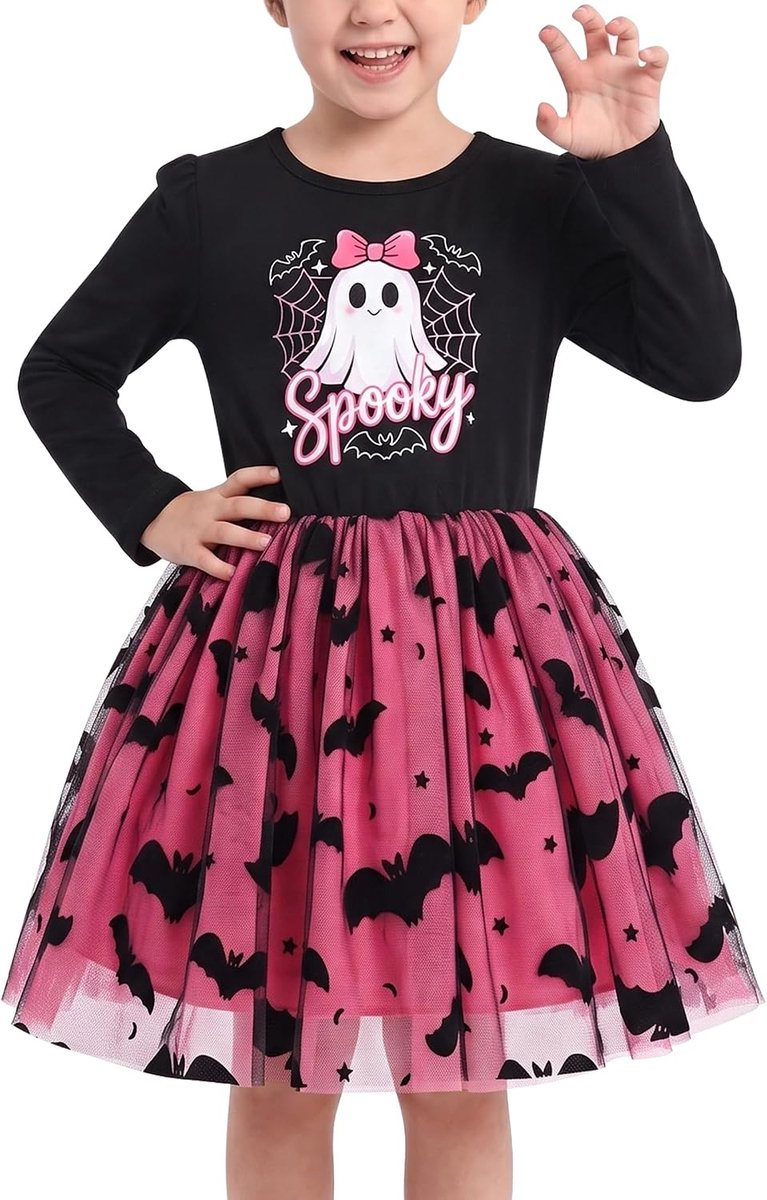 Zwart Paars Vleermuis Spin Applicatie Halloween Feest Tule Jurk