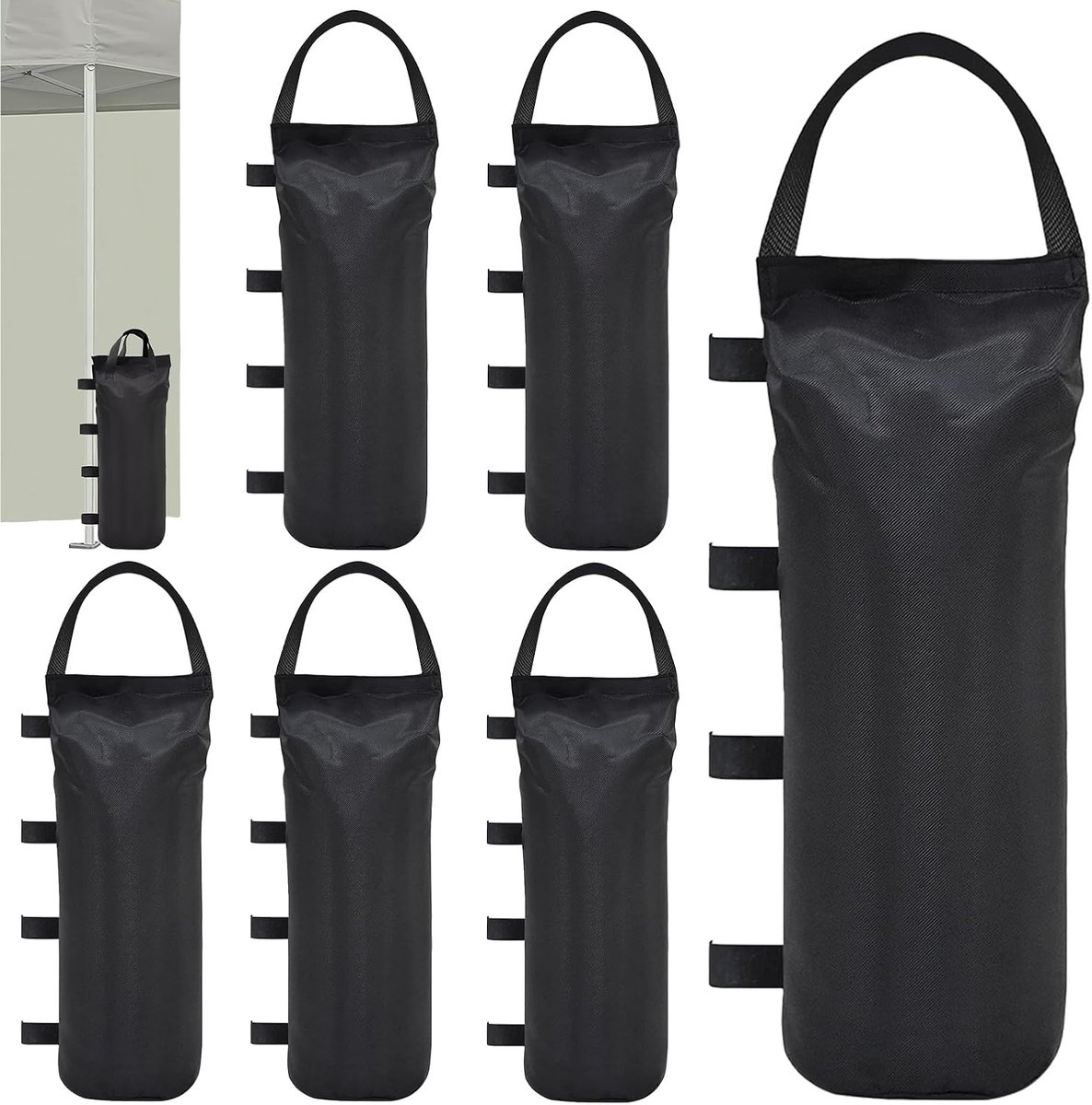 Zandzak, 6 stuks, 50 x 20 cm, verzwaarde zandzak met lange riem, 800D Oxford-stof, verzwaarde zandzak met lange riem, voor paviljoen, tuin, strandtent