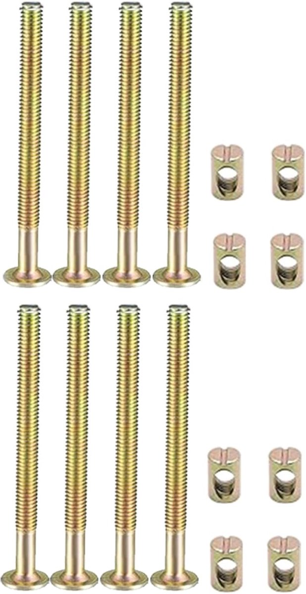 8 stuks M6 x 70 mm meubelbouten moerset, verzinkte meubelbevestiging zeskantschroef met tonmoeren voor stoelen, bedden en kasten
