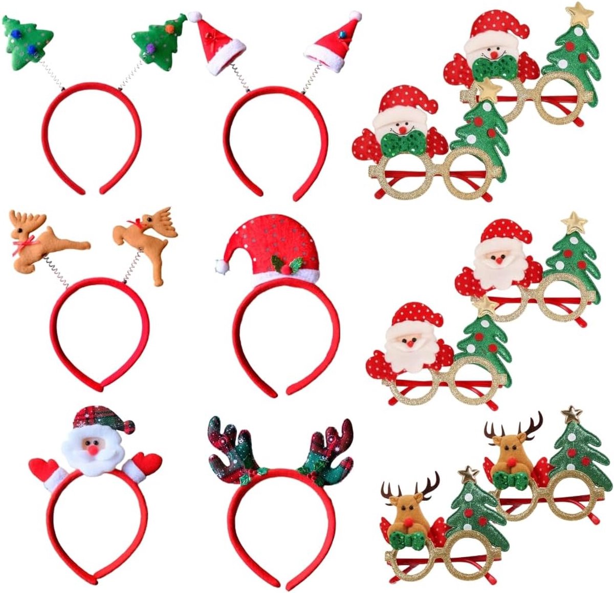 Brillen en Hoofdband Set – Feestelijke Haaraccessoires voor Kerst – Kerst Hoofdbanden met Brillen – Ideaal voor Kerstfeest, Banket, Feestdecoratie, Foto Props en Familiefeest