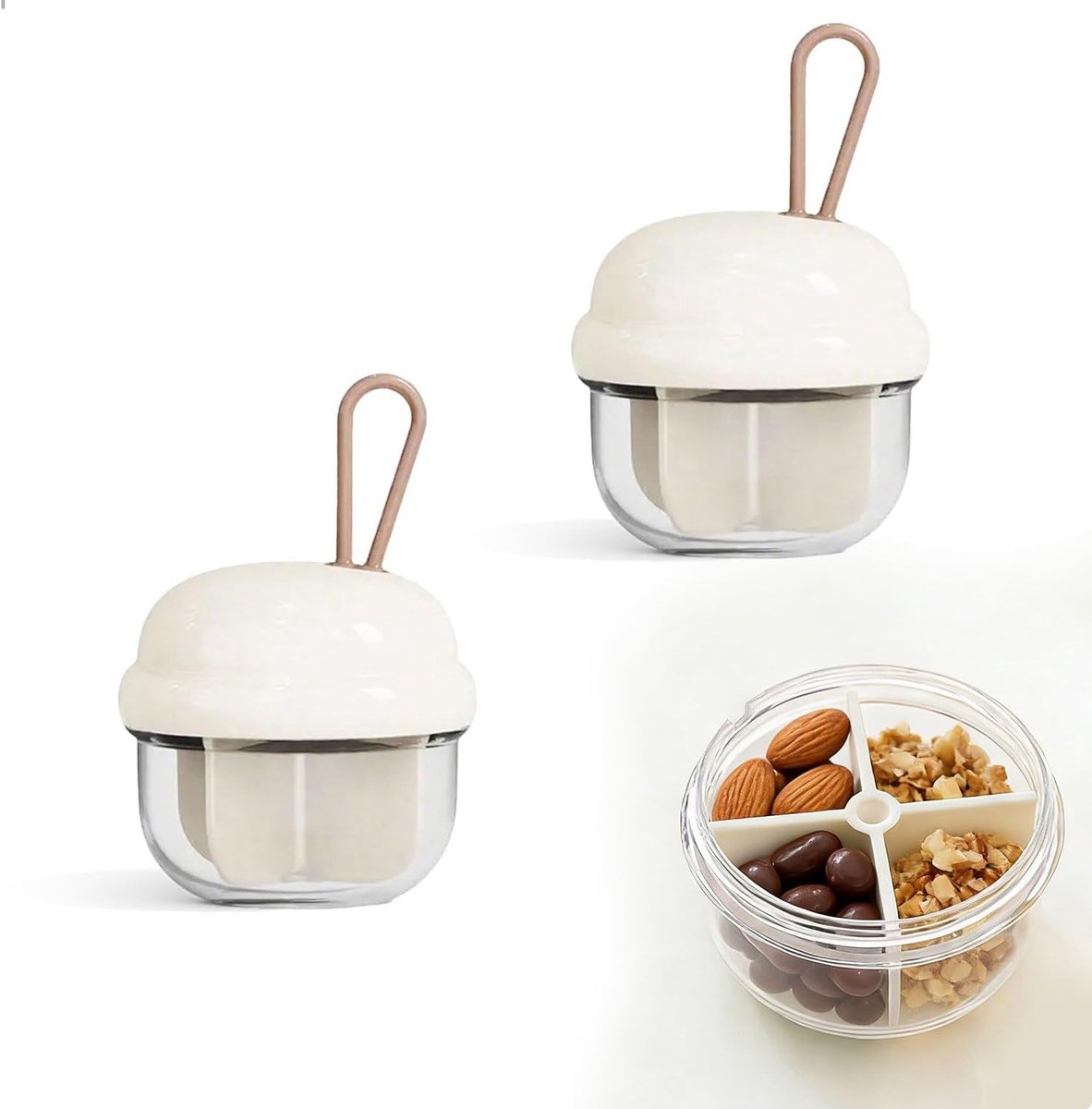 Kleine Snoepdispenser met 4 Compartimenten, Draagbare Snackbox en Dagelijkse Pillendoos met Afneembaar Deksel