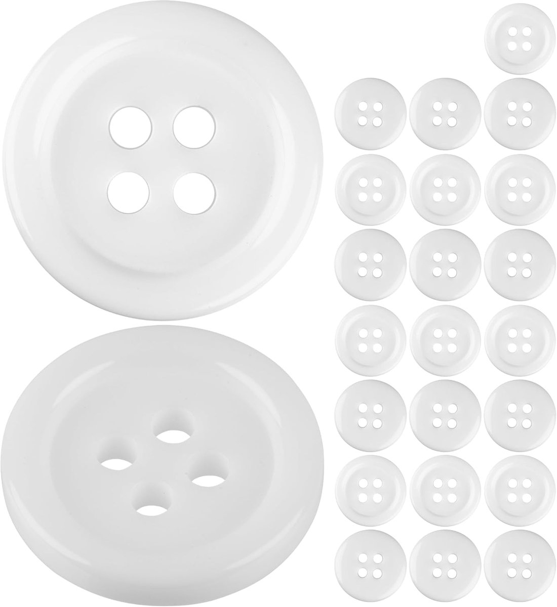 Knopen voor kleding, 24 stuks, 4-gaats, Ø 20,3 mm, in wit, van polyester, maat 32L, harsknopen voor jas, mantel, overhemd, poloshirt, DIY knoop kunsthars, wasknopen, basisknoop, knutselknopen