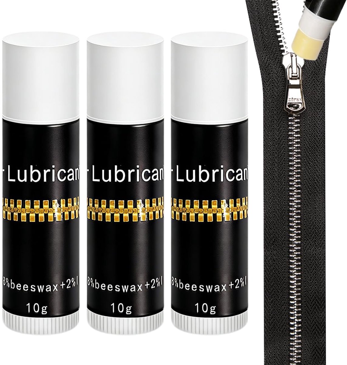 Smeermiddel met ritssluiting, smeermiddel voor alle soorten ritssluitingen, smeermiddel voor ritssluitingen en drukknopen, ritssluiting, wax-glijmiddel met ritssluiting, 3 stuks