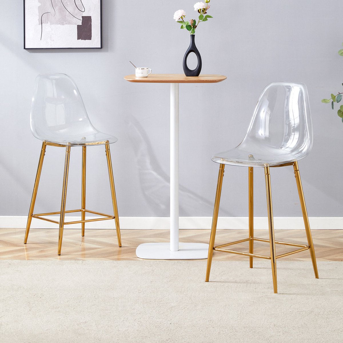 MODENUIT Barkruk 101,6 Cm - Transparante Zitting Met Rugleuning - Keukenbar - Kunststof En Metaal - Goud