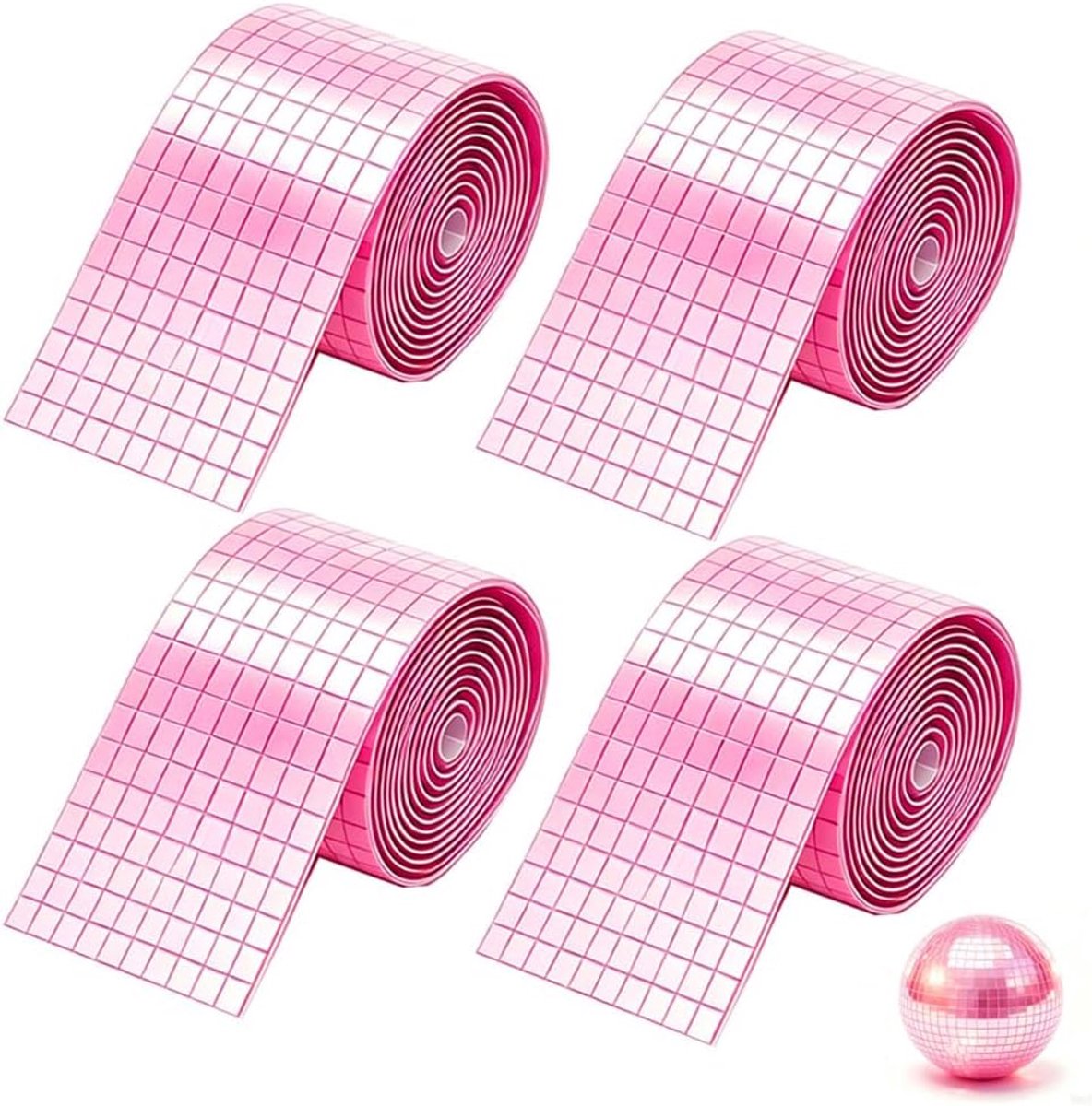 6080 stuks zelfklevende mini-spiegels, 5 x 5 mm spiegel, mozaïekglas, mozaïektegels, spiegeltegels, zelfklevende discobal, plakstrips voor doe-het-zelf discobal (roze)