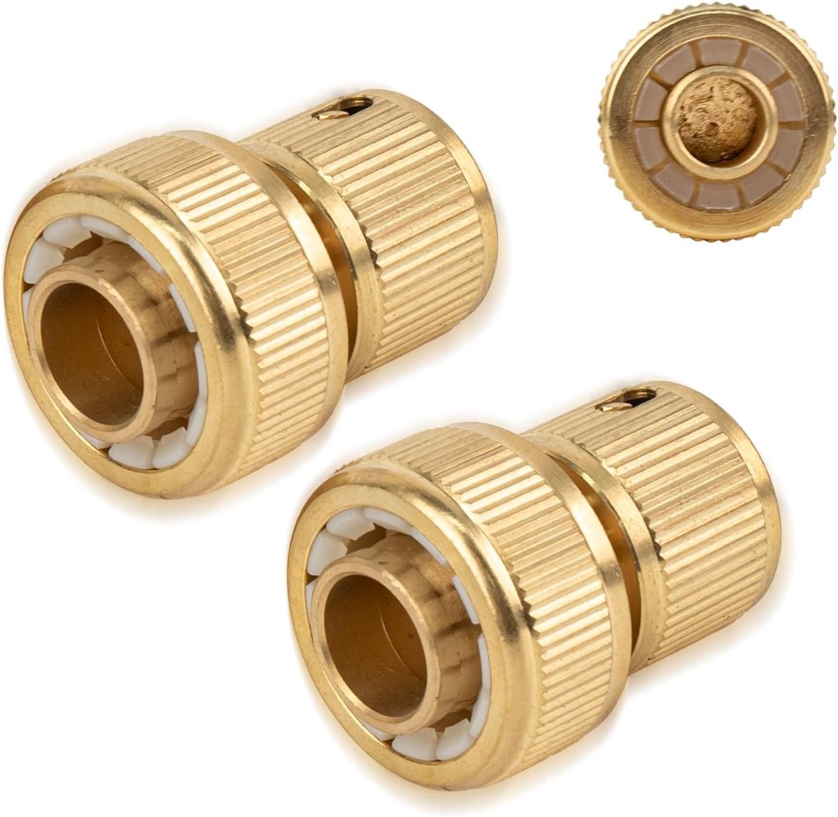2 Stuks Messing Snelle Aansluitingen voor 3/4 Inch Water Slangen - Snelle Koppeling met Stopfunctie voor Tuinslangen, Tuinaccessoires en Slangaansluitingen