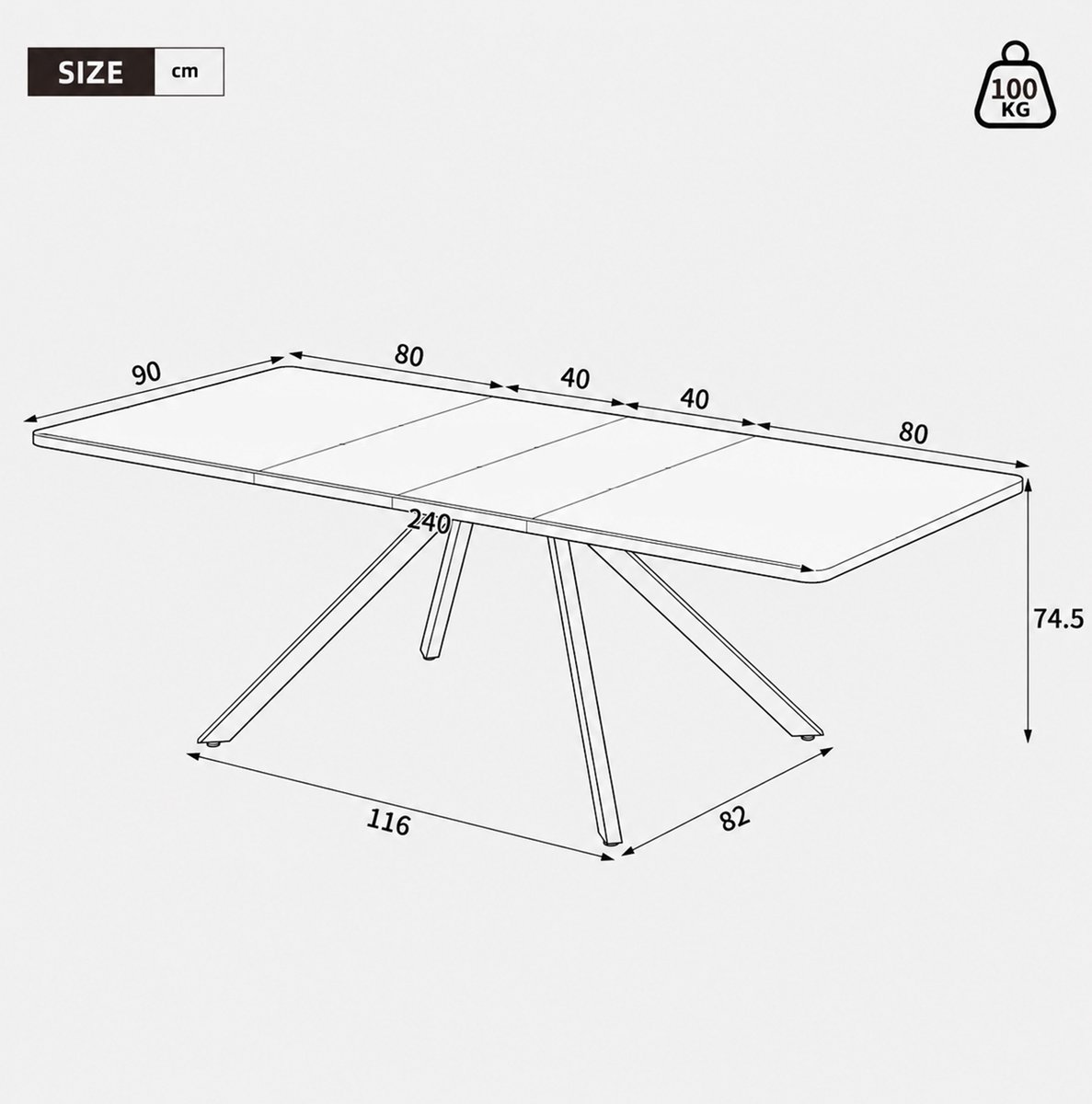 MODFU Uitschuifbare Eettafel - Metalen Poten - MDF - Eikenkleur - 160/200/240 X 90 Cm - Modern