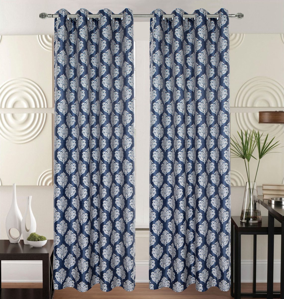 Kant en klaar Gordijn - Met ringen - 140x240 cm - Blauw/Zilver Grijs