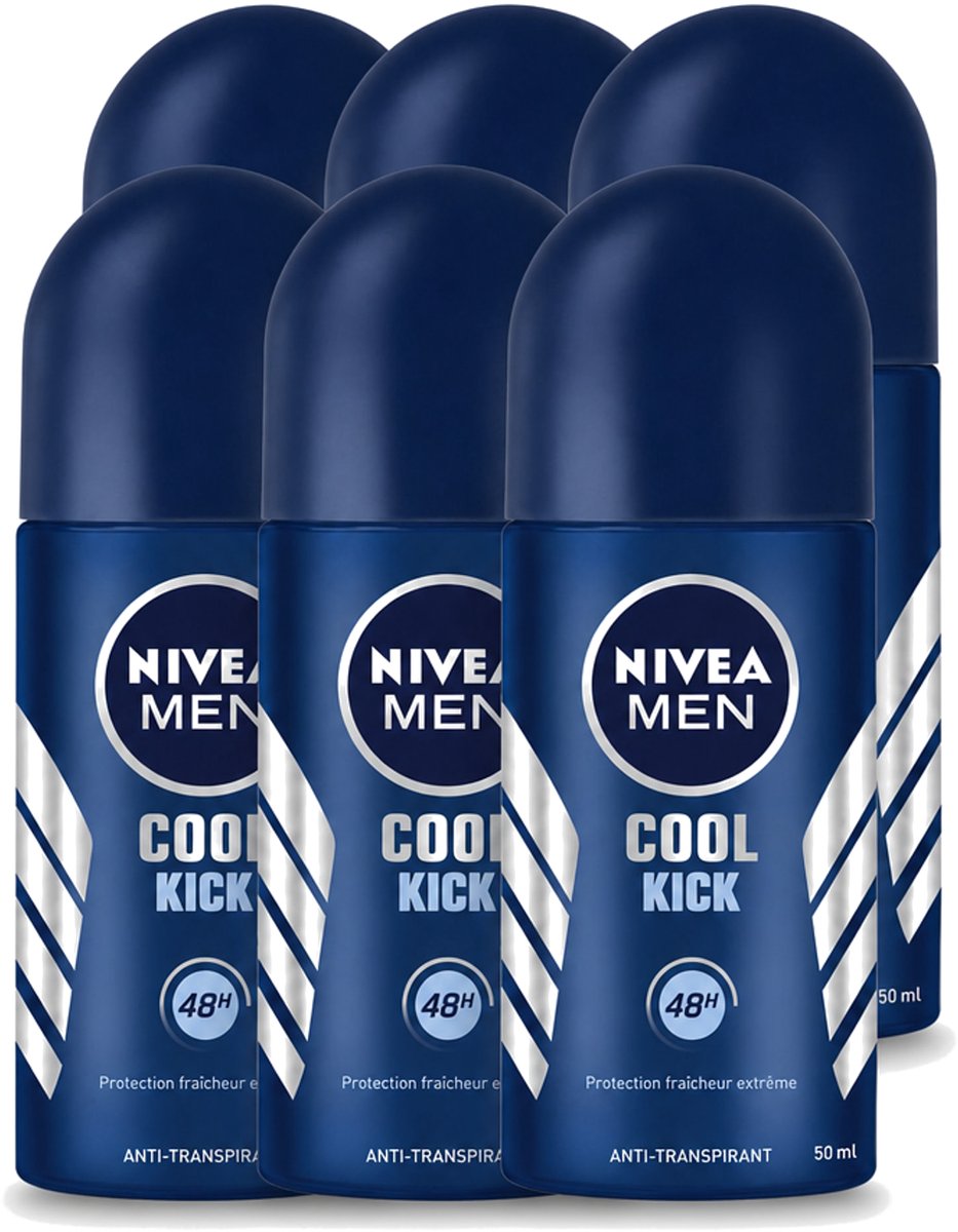 6 x Nivea - Cool Kick - Mannen Rollerdeodorant - 48 Uur Lang Werkend - 50 ml - Voordeelverpakking - 6 stuks