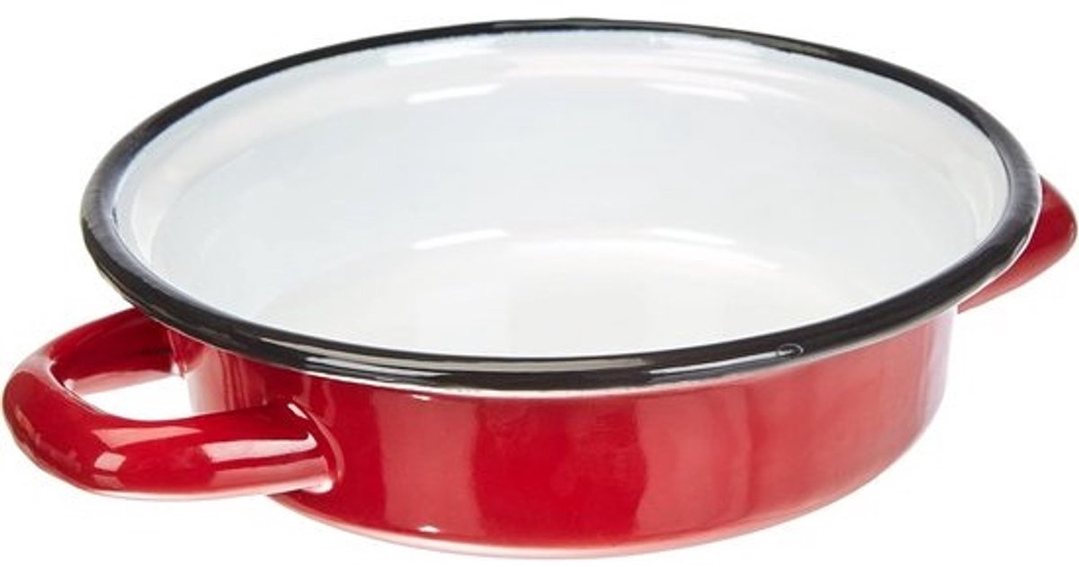 Eierschaal 14 cm geëmailleerd staal rood/wit