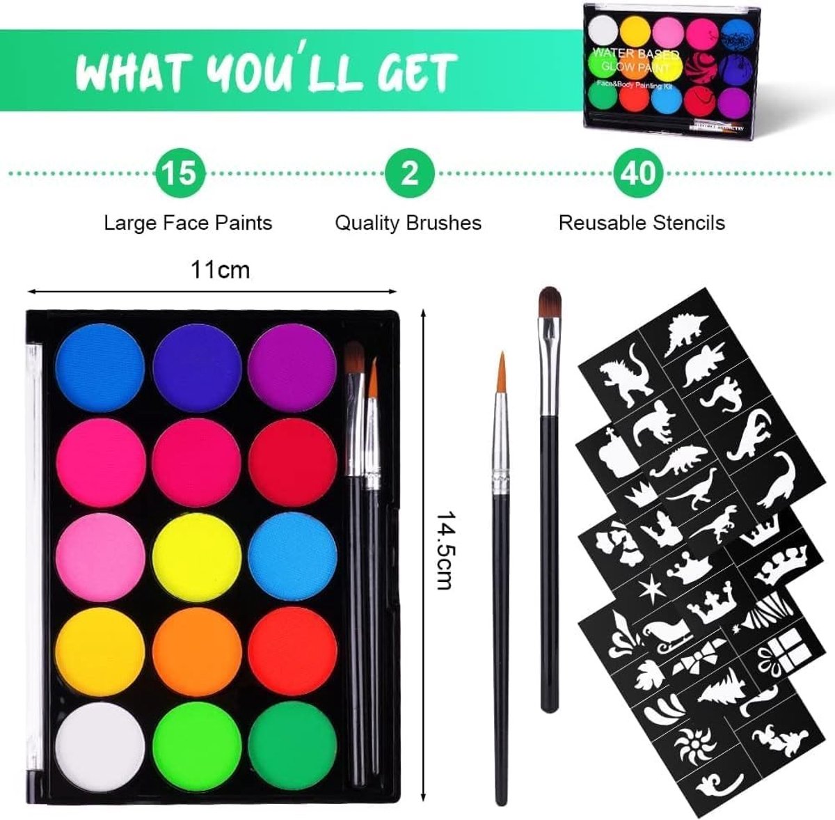 Gezellige UV Glow Gezichtsverf Set voor Feestjes en Carnaval - Veilige, Niet-Toxische Make-up voor Volwassenen en Kinderen