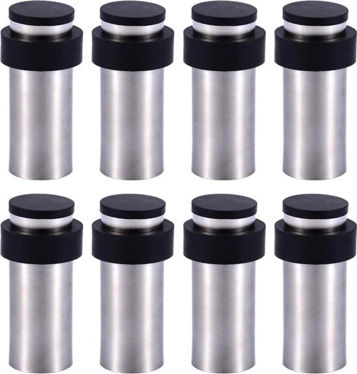 Deurstopper 8-Delige Vloer-stopper of Muurstopper Cilindervormige Deurstopper 8.5cm in Roestvrij Staal met Rubber