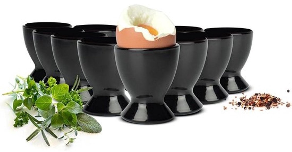 Glazen eierdopjes - Eierhouders - Ontbijt serveren - Hoogwaardig glas - 6 stuks - Zwart