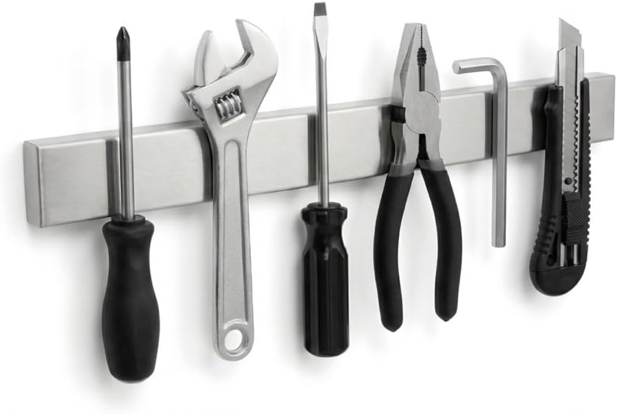 KZQ Magnetische Messenhouder - Messenrek - 45 cm - RVS - Messenmagneet - Keuken Magneetstrip - Met 3M Plakstrip & Schroeven - Zilver