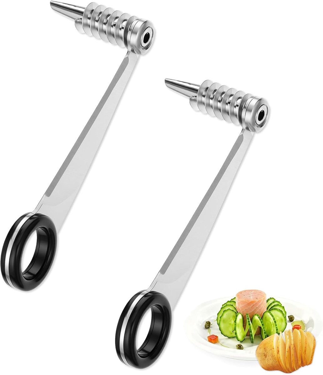 2 stuks spiraalsnijders aardappelen, stokjes, roestvrij staal, aardappelspiraalsnijder, met de hand geleid aardappelspiraalsnijder, geschikt voor eenvoudige groentesnijder voor creatieve fruit