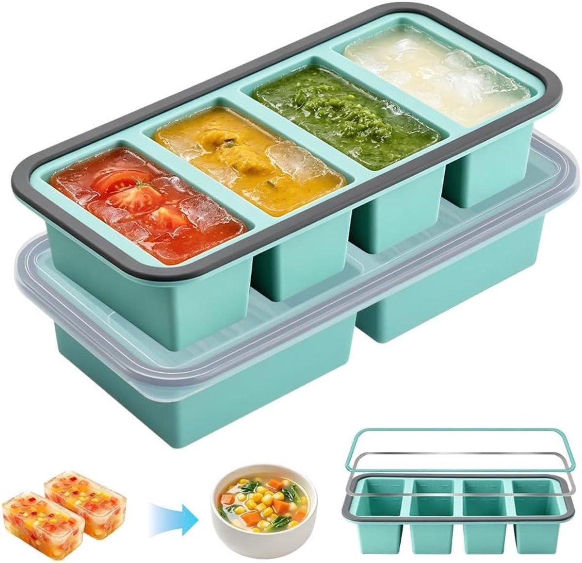 Extra grote silicone vriesvorm met deksel, 2000 ml, BPA-vrij, ideaal voor soep, sauzen en ijs