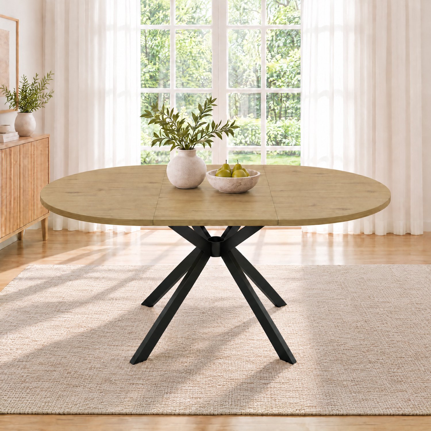 MODENUIT Eettafel - Uitschuifbaar voor 4 tot 6 Personen - Eetkamer en Keuken - MDF en Metaal - 140 x 100 cm Houtkleur