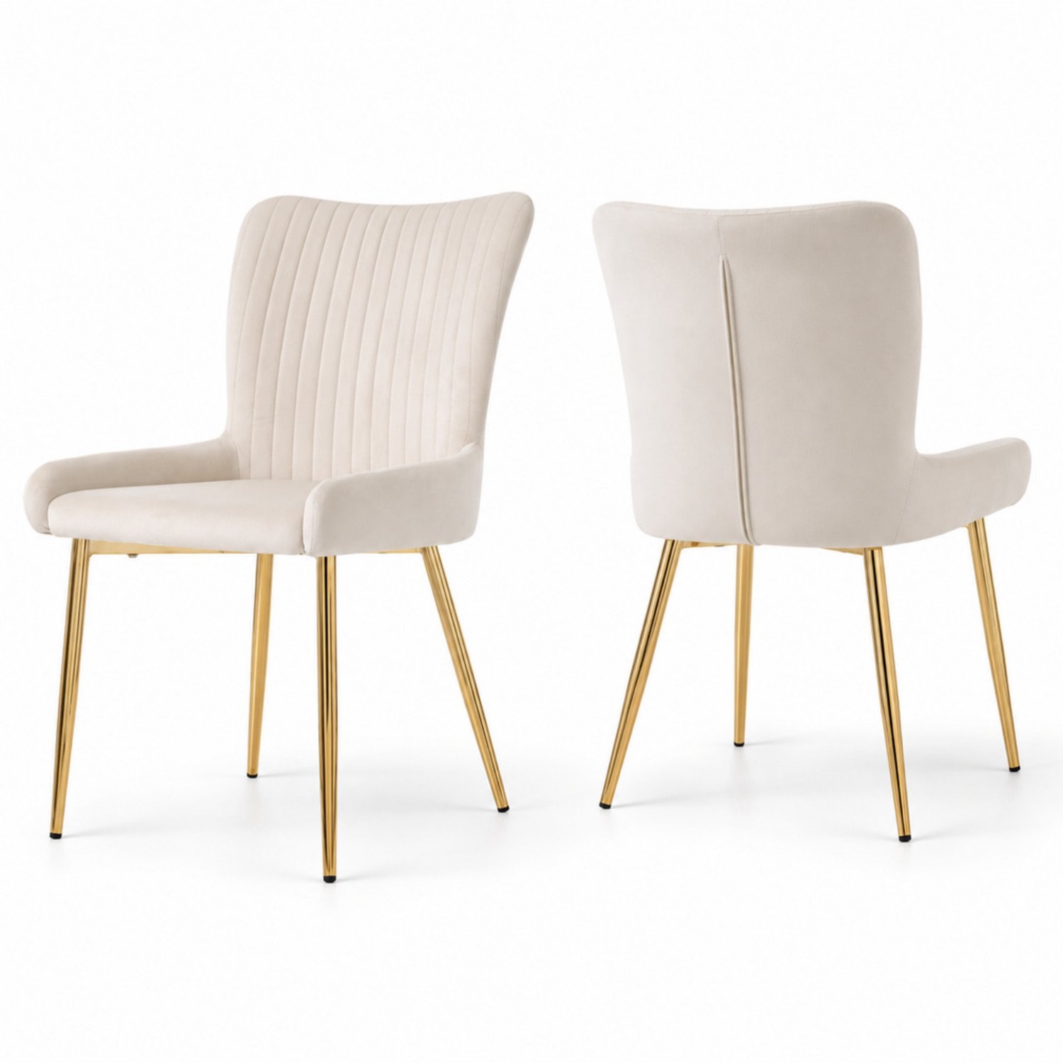 LONG DRAGON - Velvet eetkamerstoelen - Set van 2 - Vier goudkleurige metalen poten - Lendensteun - Voor woonkamer en slaapkamer - Beige