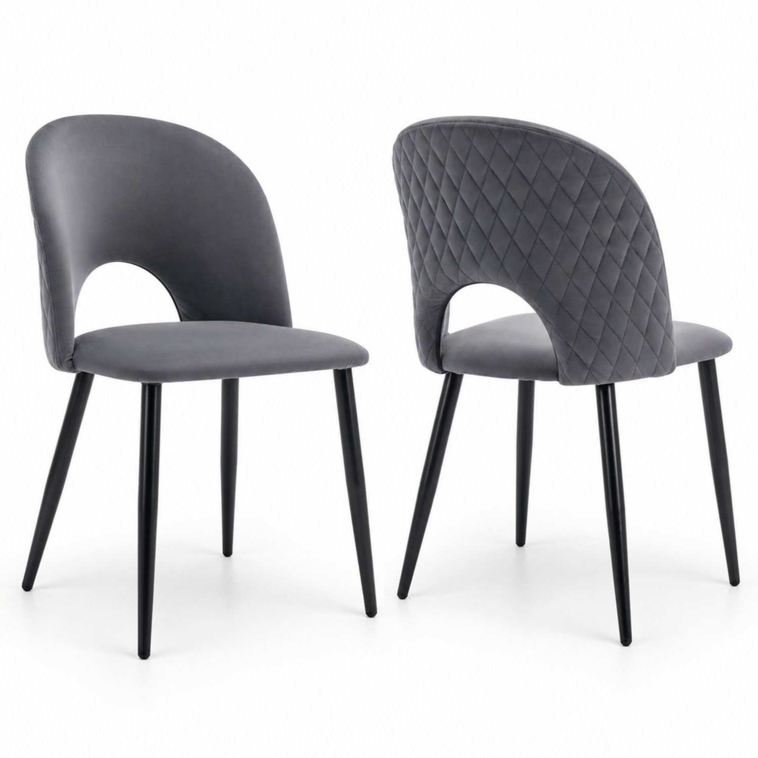 LONG DRAGON - Velvet eetkamerstoelen - Set van 2 - Rugleuning met ruitpatroon - Metalen onderstel - Verstelbare voetjes - Grijs