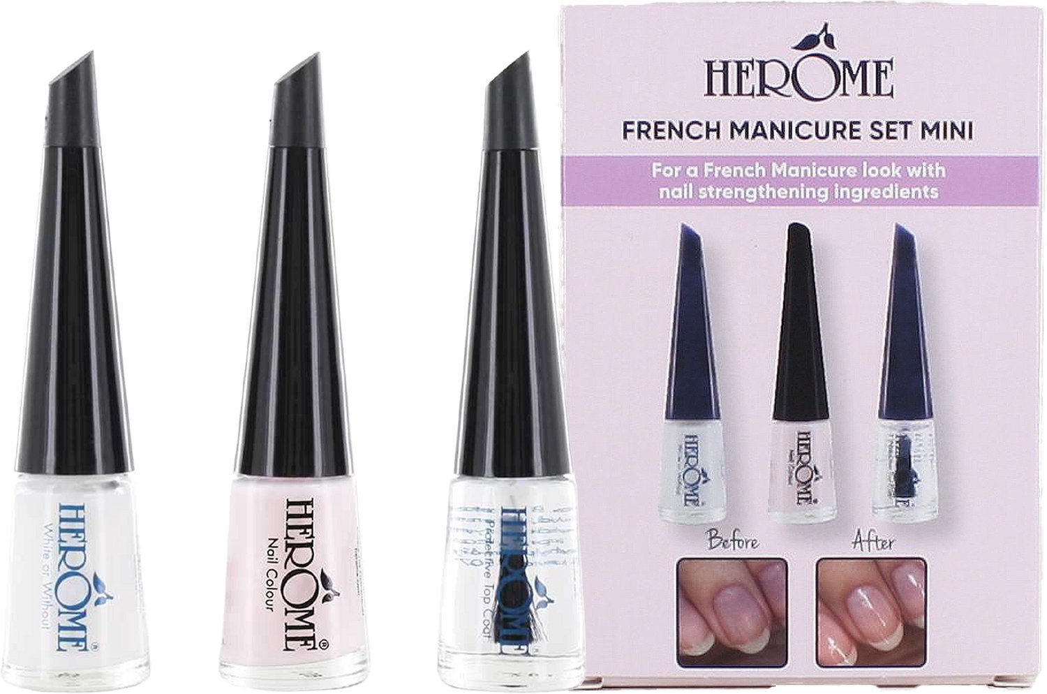 Bol.com Herome French Manicure Set Mini - Nagelverzorging - Nude en Witte Nagellak - met Top Coat - 3x4ml aanbieding